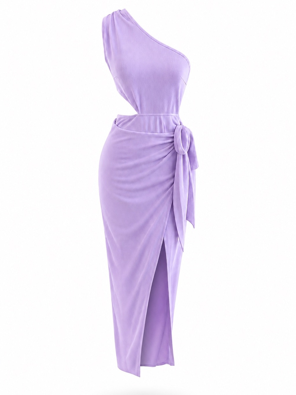 Hello Molly One-Shoulder Lavender Wrap Midi Dress